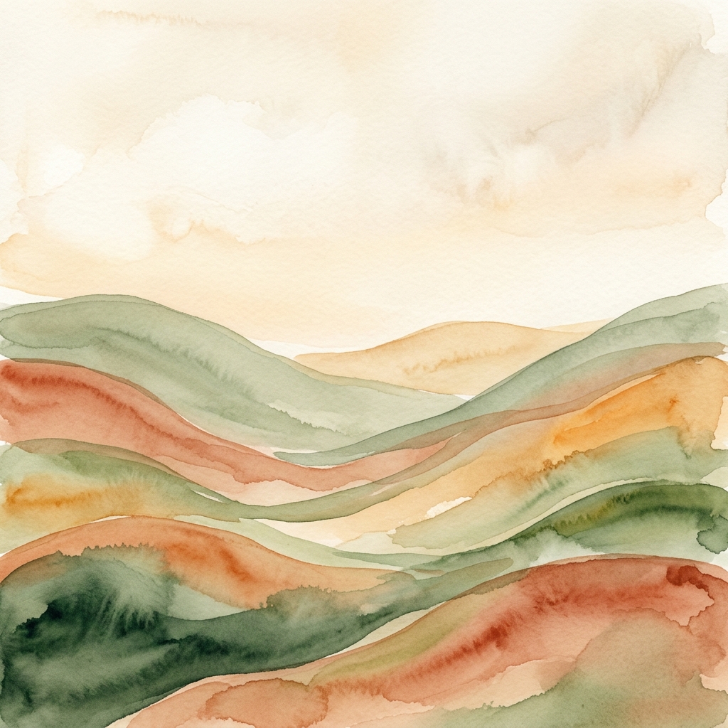Serene watercolor landscape in earth tones